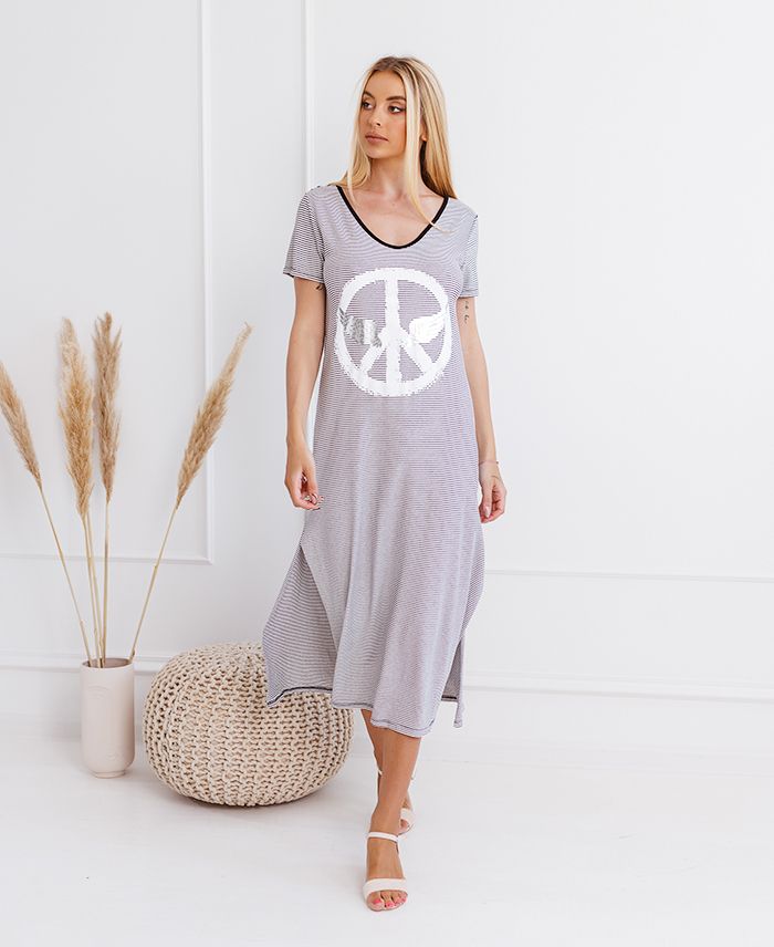 ROBE LONGUE PEACE N LOVE 1273 BLANC - www.grossiste-pret-a-porter.com