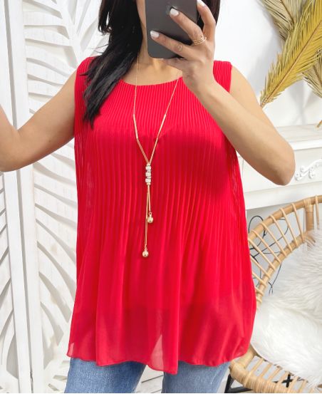 PLISSÉ TRANSPARANTE TOP + KETTING GRATIS PE943 ROOD