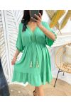 ROBE A POMPON FRANGE DENTELLE PE1132 VERT