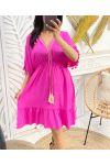 VESTIDO CON FLECOS DE ENCAJE CON BORLAS PE1132 FUCSIA