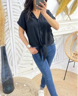 PE776 BLUSA CRAVATTA NERA