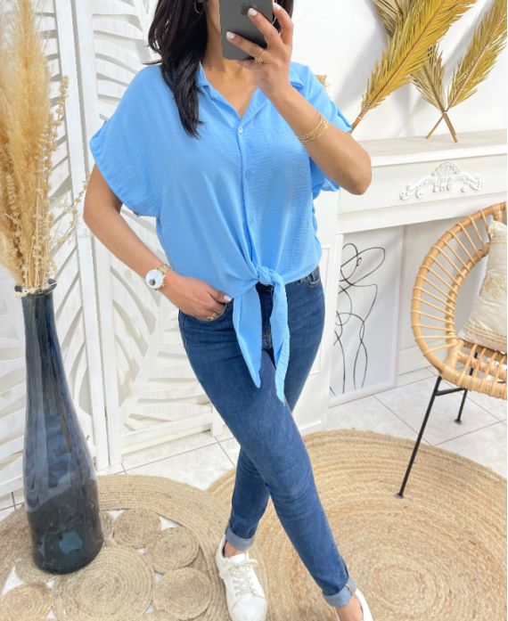 BLUSA CON CRAVATTA PE776 AZZURRO CIELO