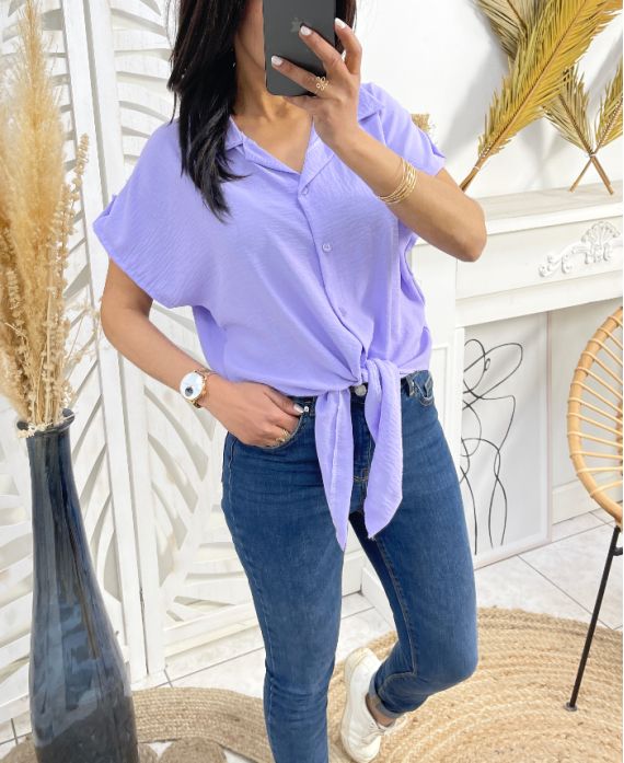 BLUSA CON CRAVATTA PE776 LILLA