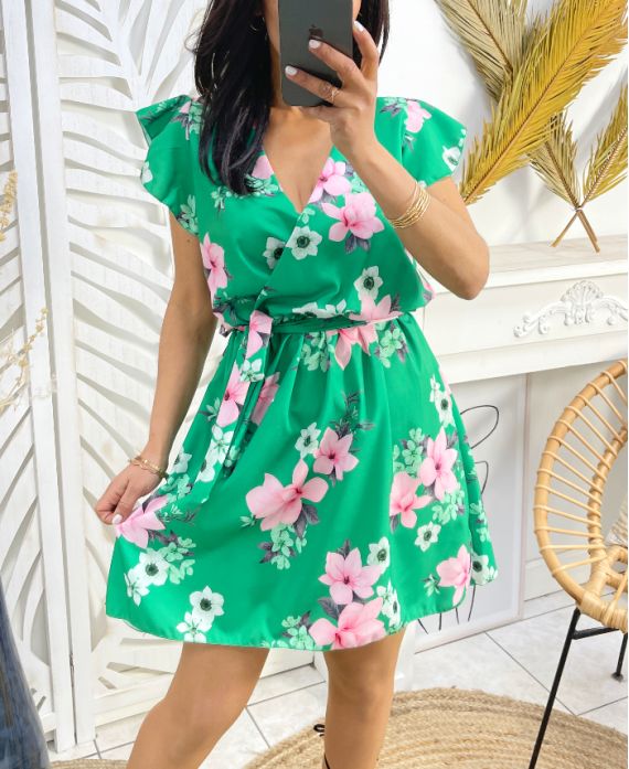 ROBE FLEURIE PE1227 VERT