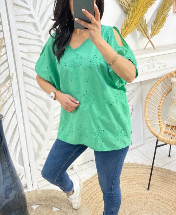 TOP RICAMATO IN COTONE PE1141 VERDE