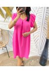 VESTIDO FLUIDO CON MANGAS CON VOLANTES PE807 FUCHSIA