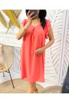 FLOWING DRESS WITH RUFFLE SLEEVES PE807 ORANGE