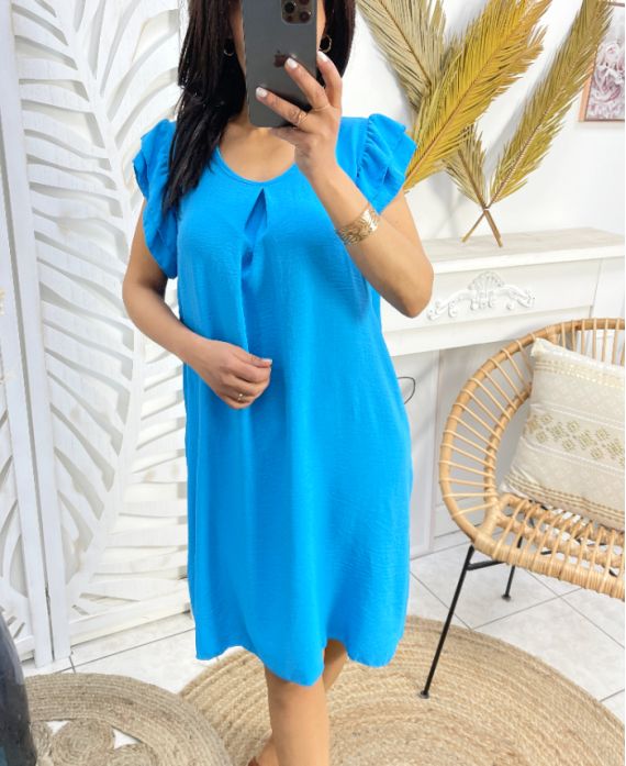 FLOWING DRESS WITH RUFFLE SLEEVES SS807 BLUE