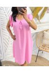 ROBE FLUIDE MANCHES A VOLANTS PE807 ROSE