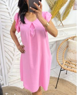 FLOWING RUFFLE SLEEVE DRESS SS807 PINK