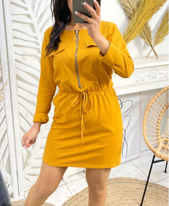 2-POCKET ZIPPED DRESS PE488 MUSTARD