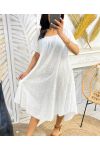 VESTIDO OVERSIZE DE GASA DE ALGODÓN ESCOTE ELÁSTICO PE1107 BLANCO