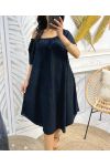 OVERSIZED COTTON GAUZE DRESS ELASTICATED NECKLINE PE1107 BLACK