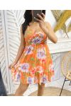 VESTIDO DE FLORES CON TIRANTES AJUSTABLES PE1119 NARANJA