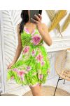 ROBE FLOWERS A BRETELLES AJUSTABLES PE1119 VERT