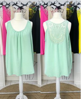 OVERSIZE TOP FLUIDE DOS BRODERIE PE1100 VERT PASTEL