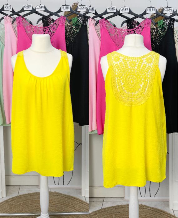 OVERSIZE TOP FLUIDE DOS BRODERIE PE1100 JAUNE