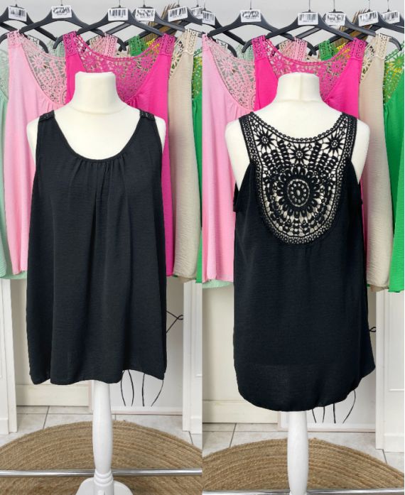 TOP FLUIDO OVERSIZE CON BORDADO PE1100 NEGRO