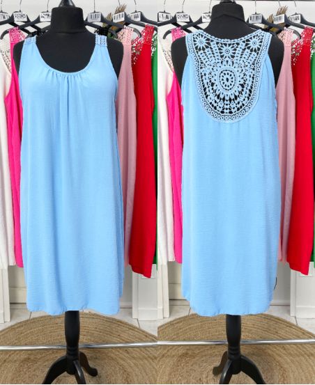 VESTIDO OVERSIZE BORDADO ESPALDA PE815 AZUL CIELO