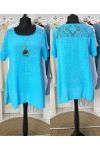 OVERSIZE TUNIQUE DENTELLE GAZE DE COTON PE1092 + COLLIER OFFERT BLEU AZUR