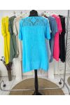 OVERSIZED COTTON GAUZE LACE TUNIC PE1092 + FREE COLLAR AZURE BLUE