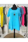 OVERSIZED COTTON GAUZE LACE TUNIC PE1092 + FREE COLLAR AZURE BLUE