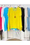 OVERSIZE TUNIQUE DENTELLE GAZE DE COTON + COLLIER OFFERT PE1092 JAUNE