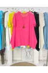 OVERSIZE TUNIQUE DENTELLE GAZE DE COTON + COLLIER OFFERT PE1092 FUSHIA