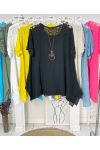 OVERSIZED COTTON GAUZE LACE TUNIC + NECKLACE OFFERED PE1092 BLACK