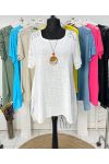 OVERSIZED KATOENEN GAAS KANTEN TUNIEK PE1092 + KETTING AANGEBODEN WIT