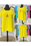 OVERSIZE TUNIQUE DENTELLE GAZE DE COTON + COLLIER OFFERT PE1092 JAUNE