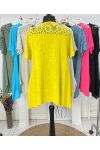 OVERSIZE TUNIQUE DENTELLE GAZE DE COTON + COLLIER OFFERT PE1092 JAUNE