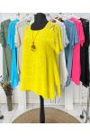 OVERSIZE TUNIQUE DENTELLE GAZE DE COTON + COLLIER OFFERT PE1092 JAUNE