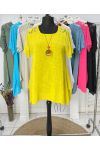 OVERSIZE TUNIQUE DENTELLE GAZE DE COTON + COLLIER OFFERT PE1092 JAUNE