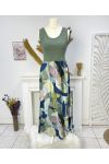 LONG COTTON DRESS WITH BI-MATIRE PRINT PE1023 GREEN