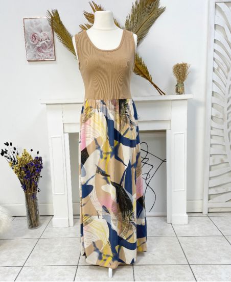 BI-MATIRE MAXI JURK MET PRINT PE1023 CAMEL