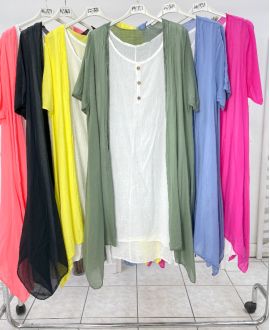 DRESS + VEST COTTON GAUZE SET PE1029 GREEN