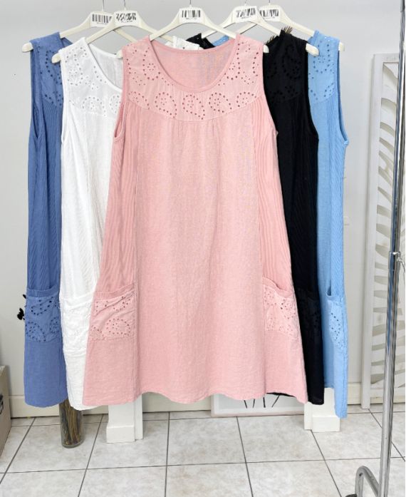 EMBROIDERED COTTON DRESS PE1028 PINK