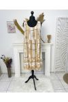 VESTIDO OVERSIZE DE VISCOSA ESTAMPADA PE1038 BEIGE