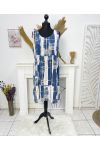 VESTIDO OVERSIZE DE VISCOSA ESTAMPADA SS1038 AZUL OSCURO