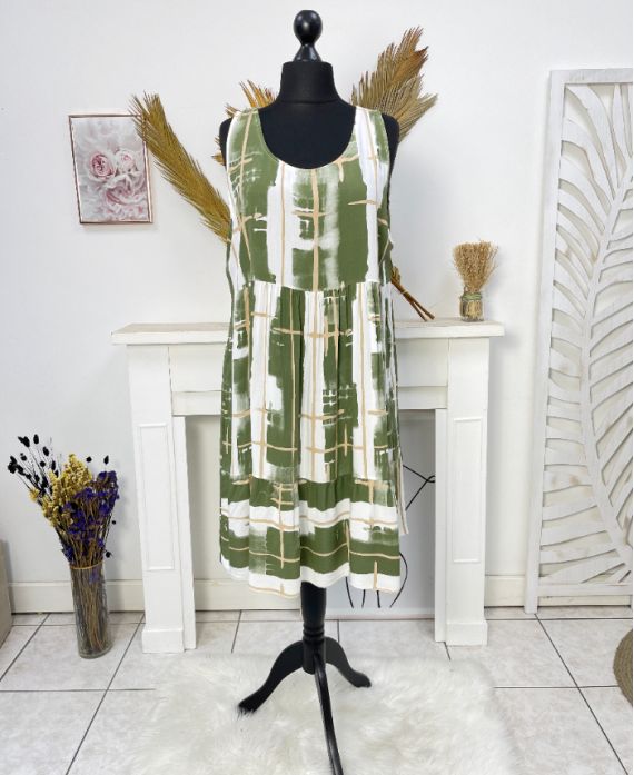 VESTIDO OVERSIZE DE VISCOSA ESTAMPADA SS1038 VERDE