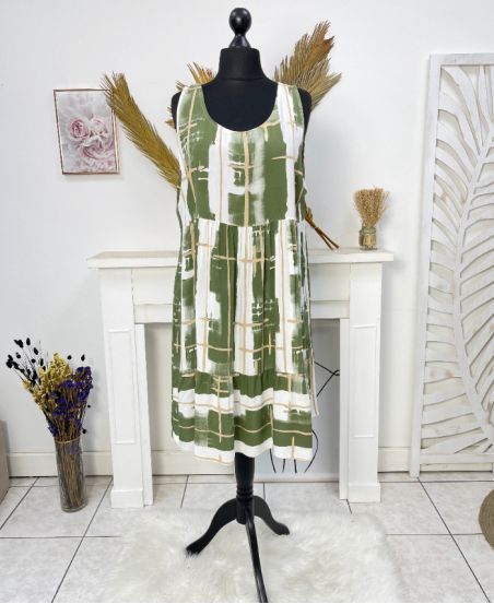 VESTIDO OVERSIZE DE VISCOSA ESTAMPADA SS1038 VERDE