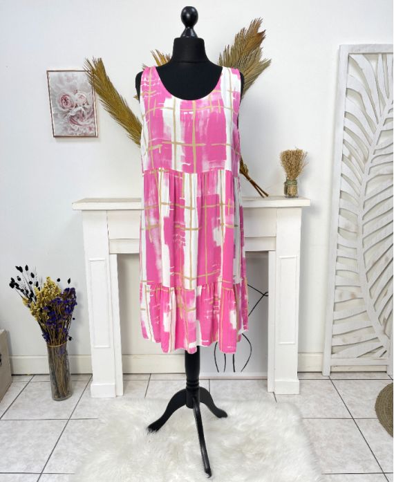 OVERSIZED PRINTED VISCOSE DRESS SS1038 FUSHIA