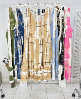 OVERSIZED JURK VAN VISCOSE MET PRINT PE1038 BEIGE