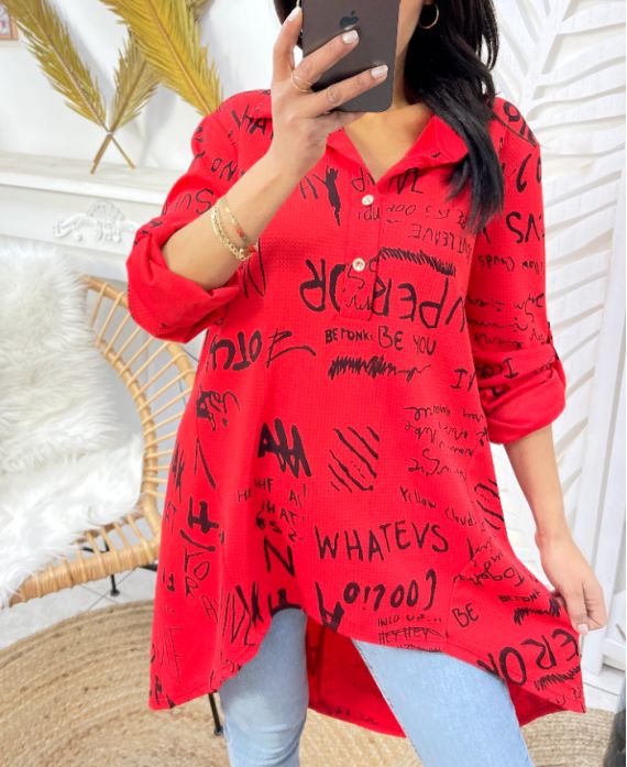 RED PE63 PRINTED TUNIC