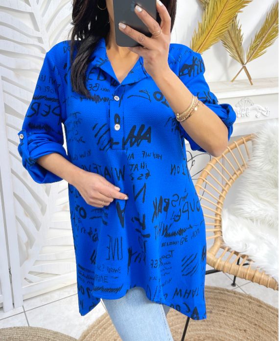 ROYAL BLUE PE63 PRINTED TUNIC