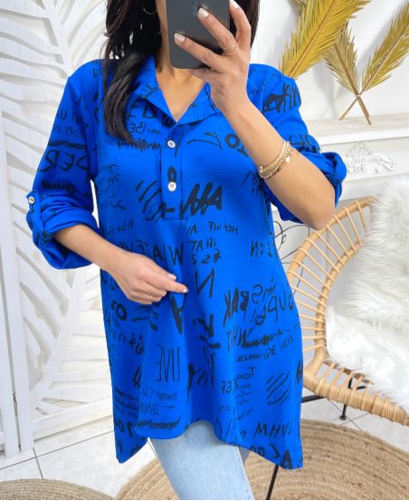 ROYAL BLUE PE63 PRINTED TUNIC