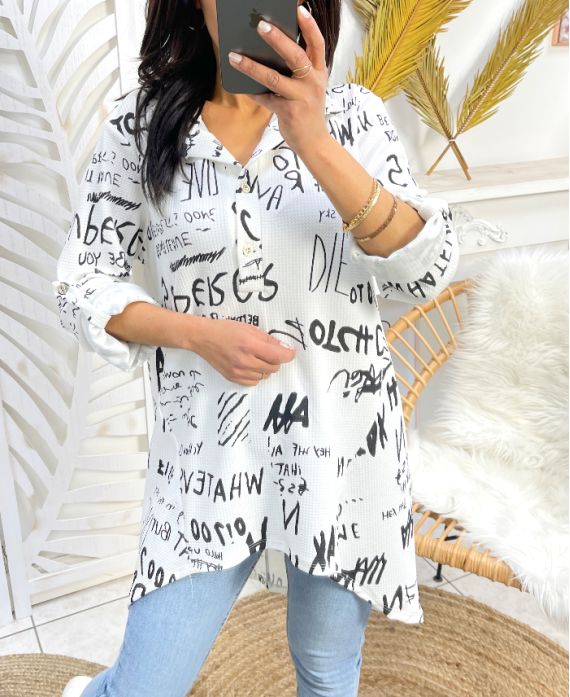 WHITE PE63 PRINTED TUNIC