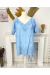 EMBROIDERED NECKLINE TUNIC PE1061 BLUE