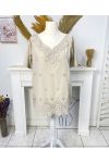 EMBROIDERED NECKLINE TUNIC PE1061 BEIGE